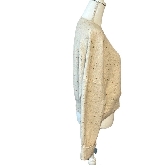 Lumiere Heavyweight Cream Wool Blend Cropped Sweater Rainbow Confetti Flecks. L - Picture 7 of 9